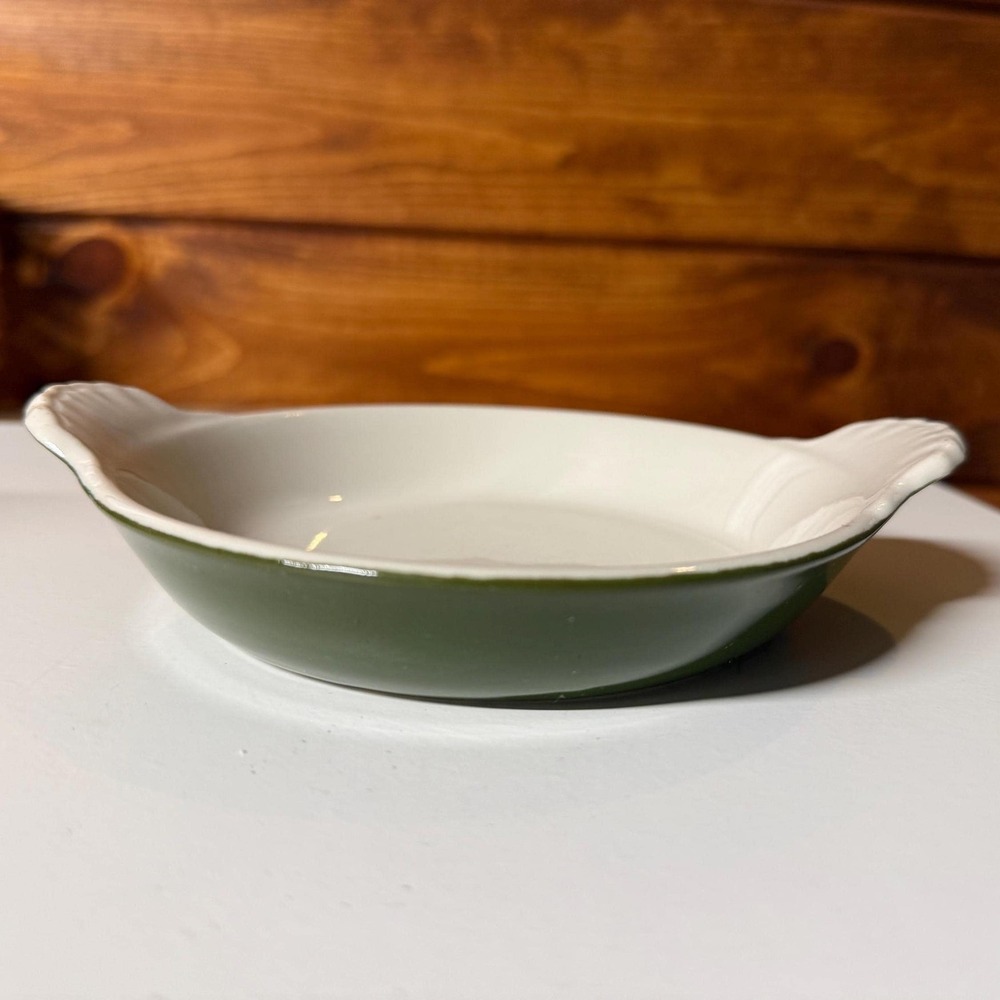 Vintage Hall China Round Au Gratin Dish | Forest Green Individual Baker 435